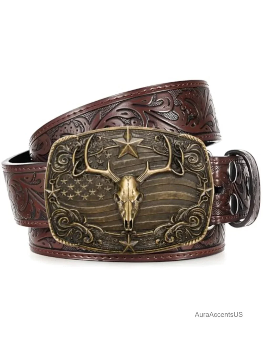 PU Leather Western Belt, Adjustable Cowboy Belt with 3D Buckle